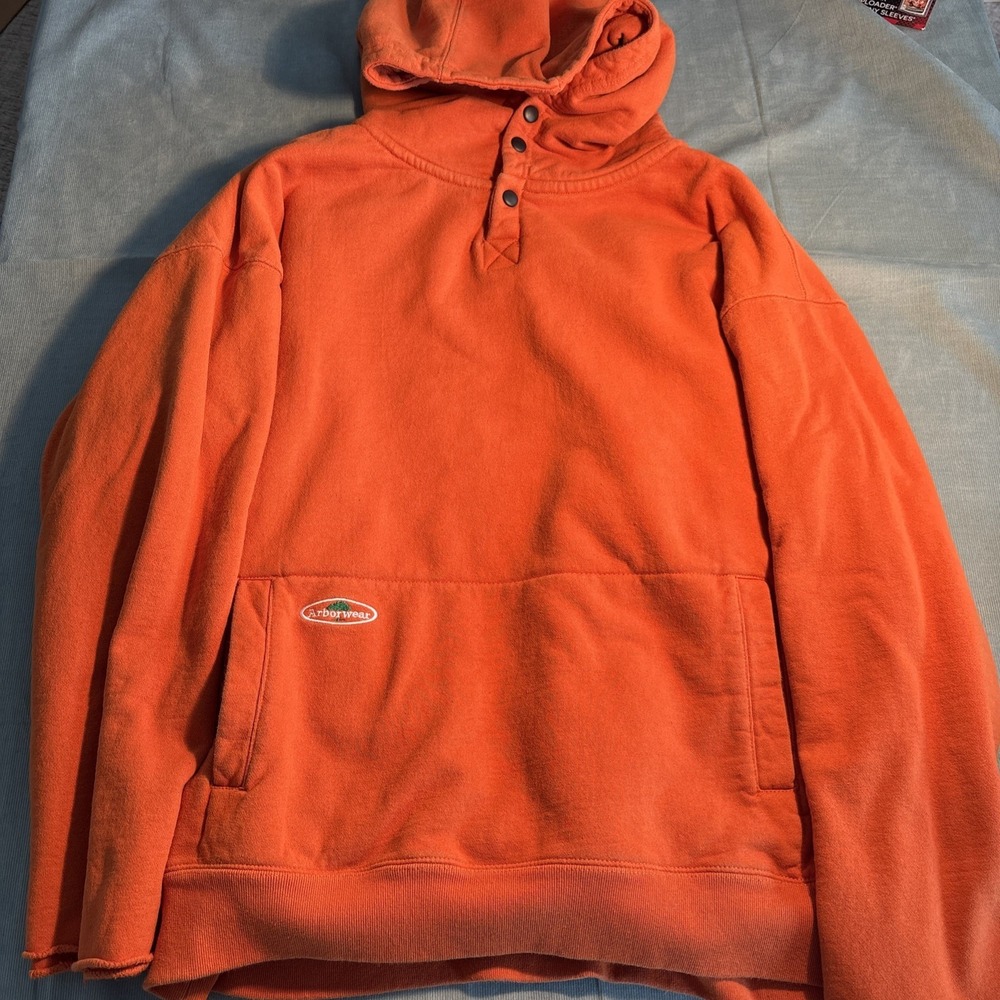 Arborwear Double Thick Hoodie Mens XL Orange Heavyweight Snap Neck Pullover Work